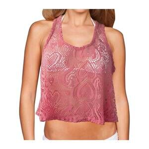 NEW BEACH HABITAT heart crochet sleeveless crop top in bhh coral